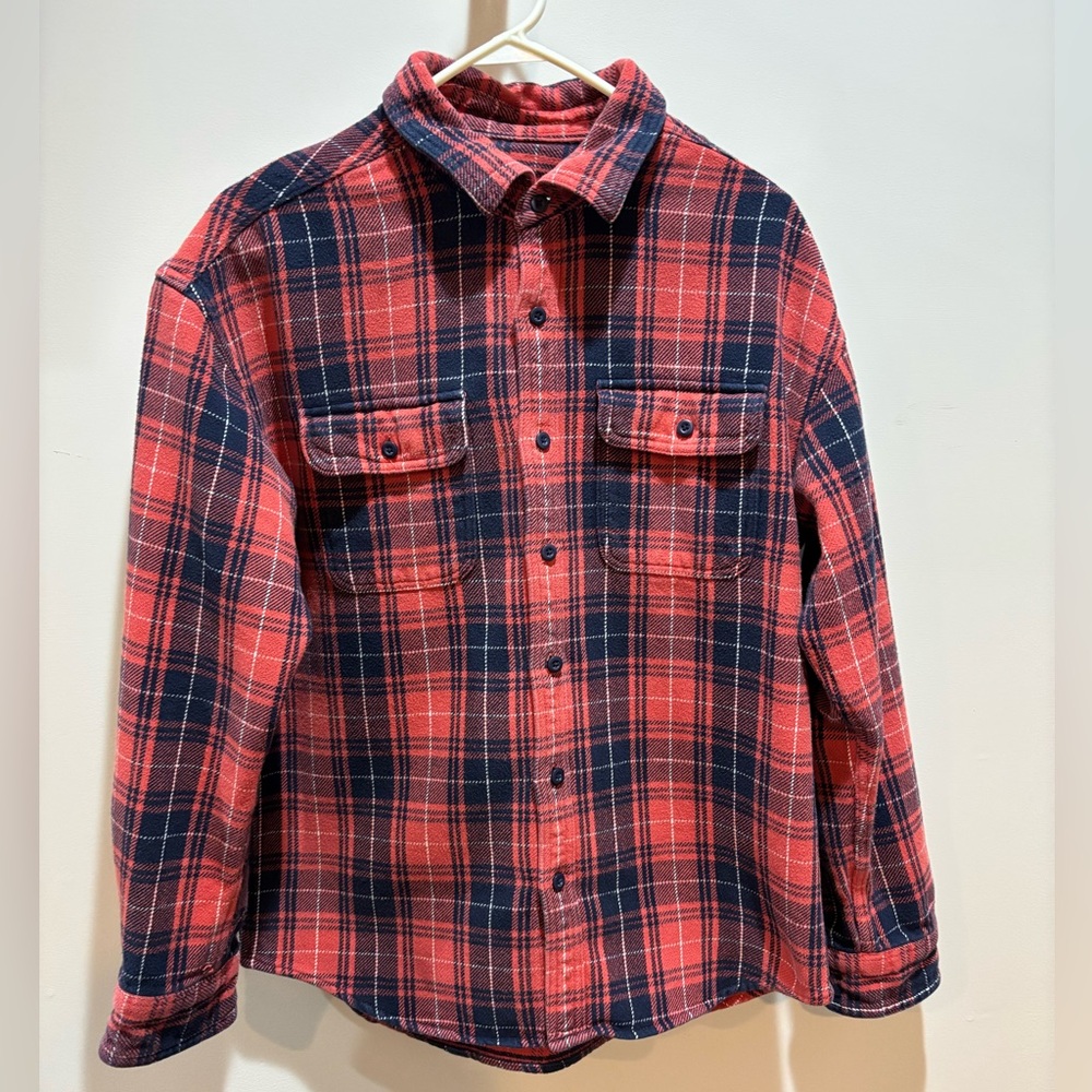 American Eagle Red and Blue Plaid Button-Up Shirt-Heavy Cotton